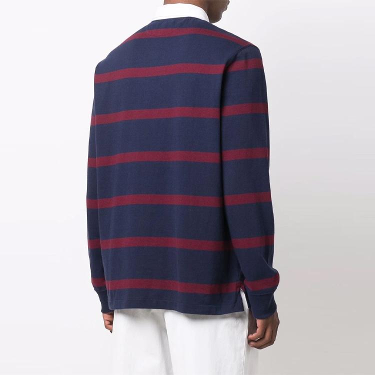 Polo Ralph Lauren Logo Embroidered Striped Long Sleeve Polo Shirt Men Tops Deep-Purple 710852747-001