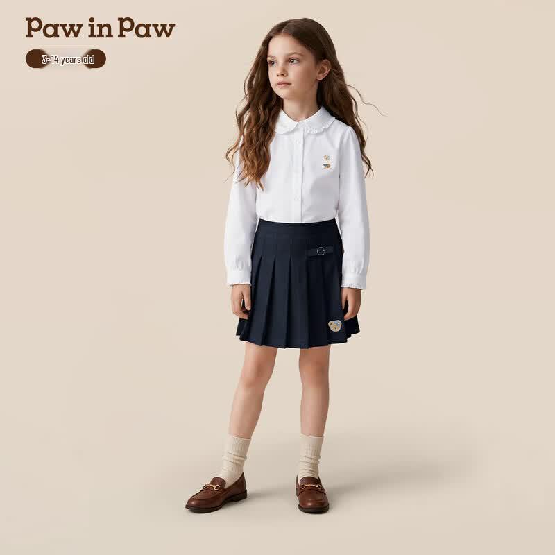 PawinPaw Girls' Long-Sleeve Doll Collar Shirt