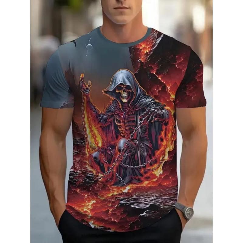 Modisches Herren-Rundhals-Kurzarm-3D-Casual-Farbprint-Casual-Kurzarm-Rundhals-T-Shirt