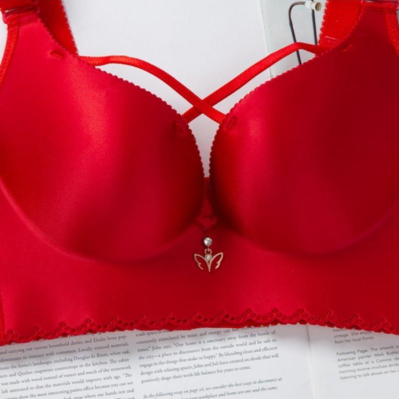 Fat Girl's No-rim Cross-gathering Plus-size Underwear with Adjustable Shape and Beautiful Back Large Cup and Side-breasted Bra