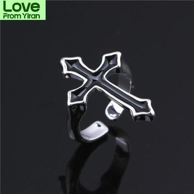 1pc Vintage Black Big Cross Open Ring For Women Party Jewelry Men Trendy Gothic Metal Color Finger Ring