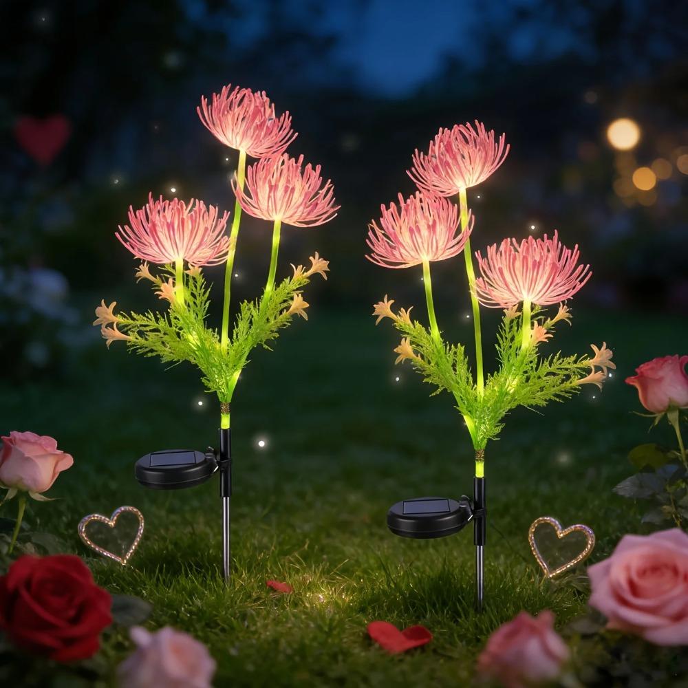 Solar Garden Lights Outdoor 3-Heads Realistic Flower Solar Stake Lights Auto On/Off Decorative Lamp for Yard Patio Lawn Pathway