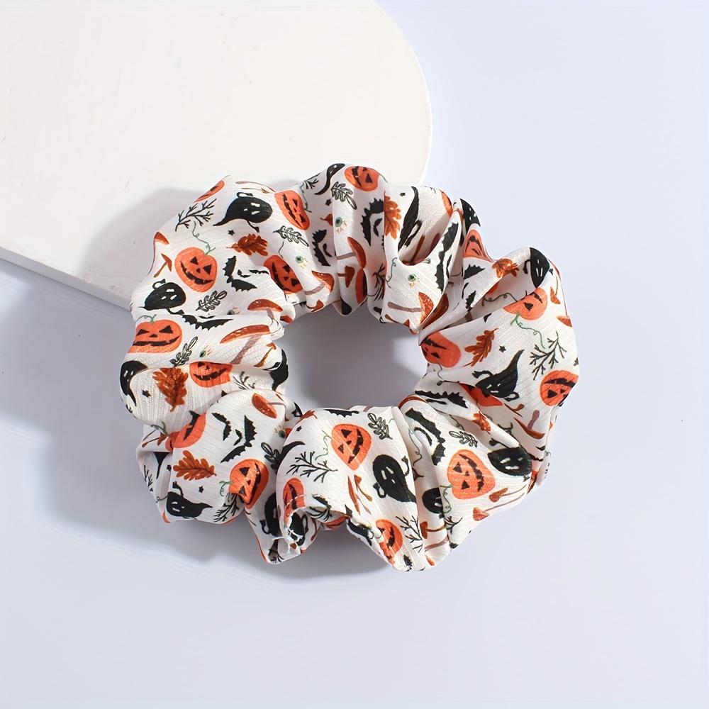 Halloween Hair Scrunchie Spooky Pumpkin Bat Skull Print Retro Hip Hop Style Soft Stretchy Hair Tie for Women, MuColor Festive Fall Party Accessories,