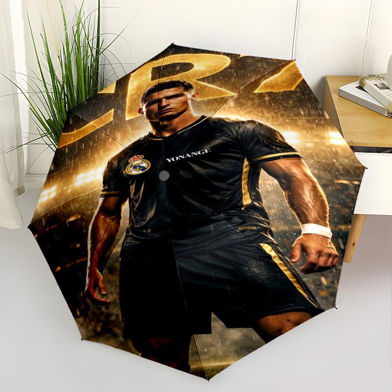 Cr7 Football Legend Outdoor Automatic Umbrella Compact 8-Rib Design Durable Plastic & Iron for Outdoor Daily Use Vibrant Pattern Umbrella