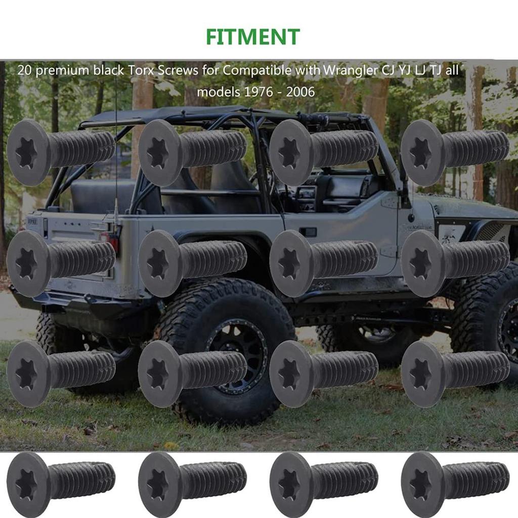Plouluyt Torx-Schraubenbolzen für Jeep Wrangler CJ YJ LJ TJ 1976-2006 Ersatz für Tür, Windschutzscheibe, Überrollbügel, Heckklappe 20 Stück