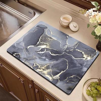 Marble Dish Drying Mat for Kitchen Golden Grey Marble Dishes Pad Dish Drainer Rack Mats Absorbent Fast Dry Kitchen