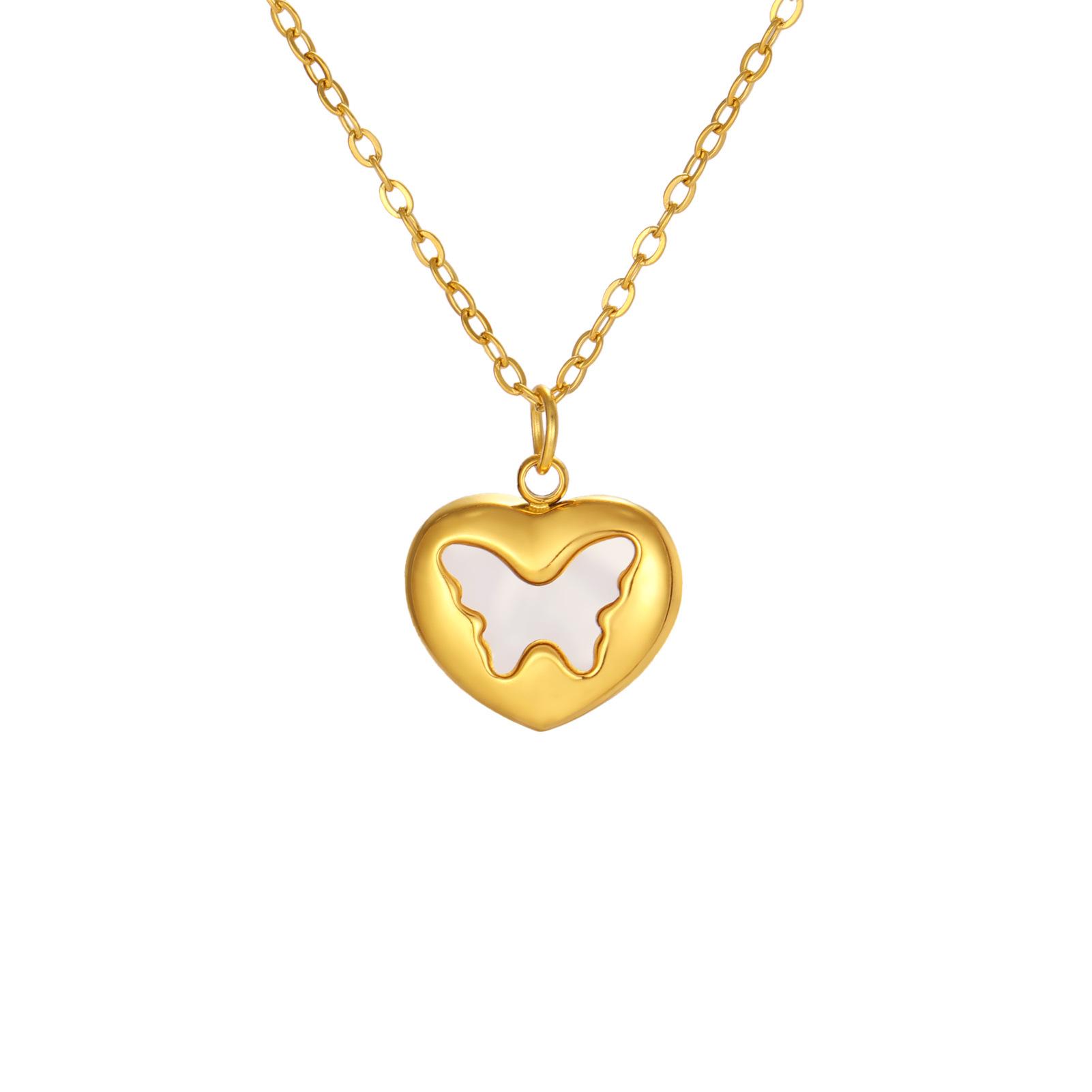 French Retro Light Luxury Heart & Butterfly Pendant Necklace золотой