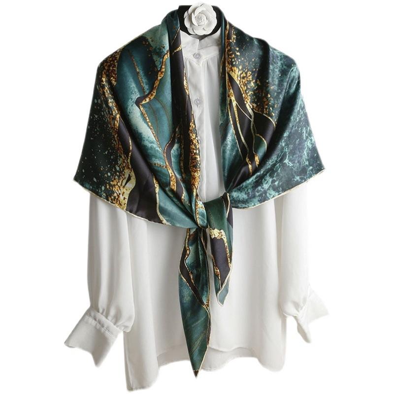 Green Gilt Aurora Satin Silk Large Square Scarf Silk Scarf Women'S Autumn And Winter Mulberry Silk Scarf Shawl Mother