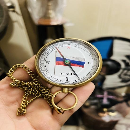 Nautical Beautiful Brass Flag of Russia Pocket Compass