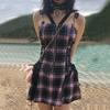 Goth Dark Pastel Gothic Harajuku Pink Women Mini Dresses Plaid Mall Goth Grunge Punk Black Emo Sexy Partywear Lace Up Club Dress