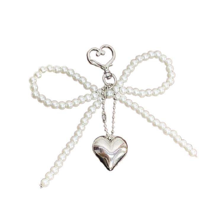 Unique Keyring Decoration with Bead Bowknot Heart Decorative Keychain for Bag