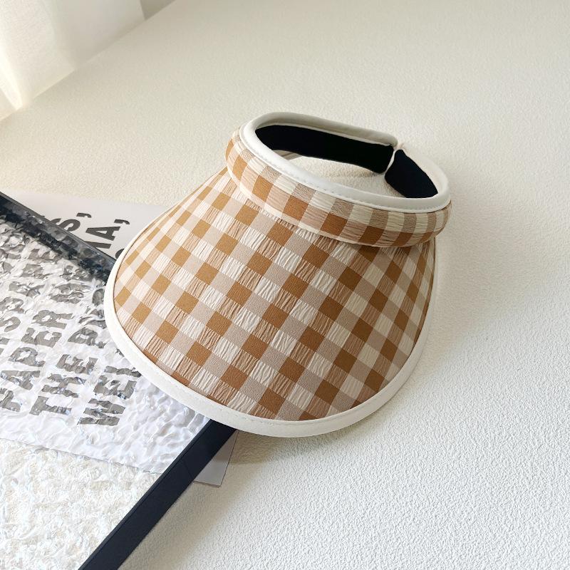 New dopamine checkerboard contrasting color empty top sunscreen hat girls summer outdoor big brim sun hat