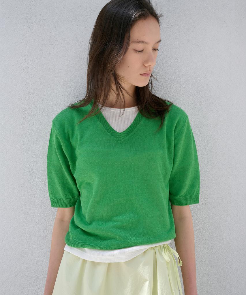 Jeonggamseutyudio Linen Blend V-Neck Half Sleeve Knit_5 Color