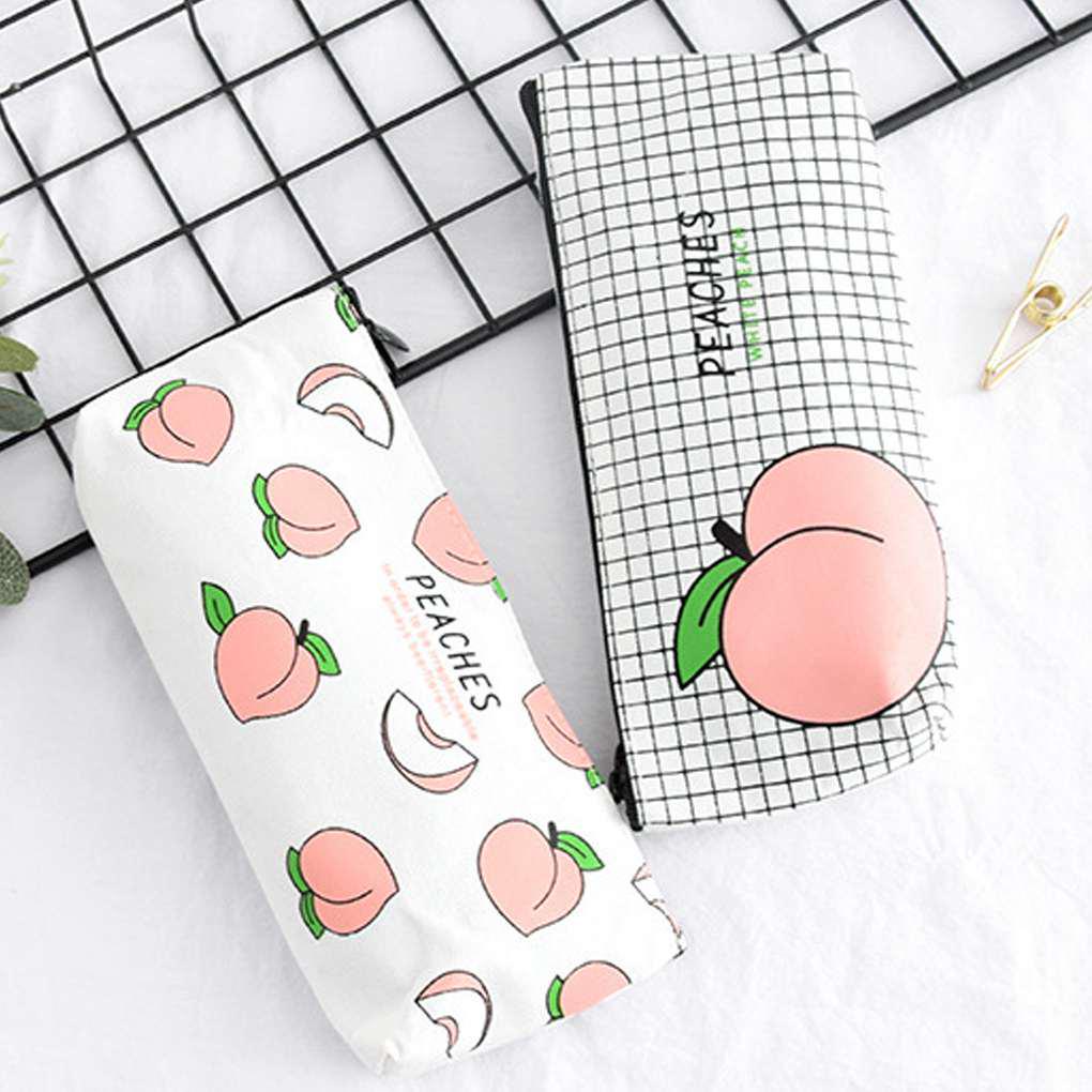 Fruit Printed Zipper Pencil Bag Students Pen Cases Stationery Office Supplies