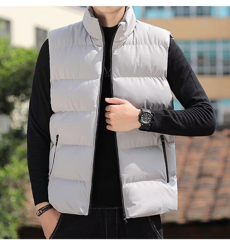 

Men s Solid Color Stand Collar Cotton Vest - Casual, Loose, Warm, Sleeveless Outerwear for Autumn/Winter. 4XL сірий колір