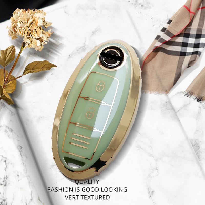 Luxuriöse goldene Fernbedienung Autoschlüssel-Hülle für Nissan Qashqai Juke J10 J11 X-Trail T32 T31 Kicks Tiida Pathfinder Murano