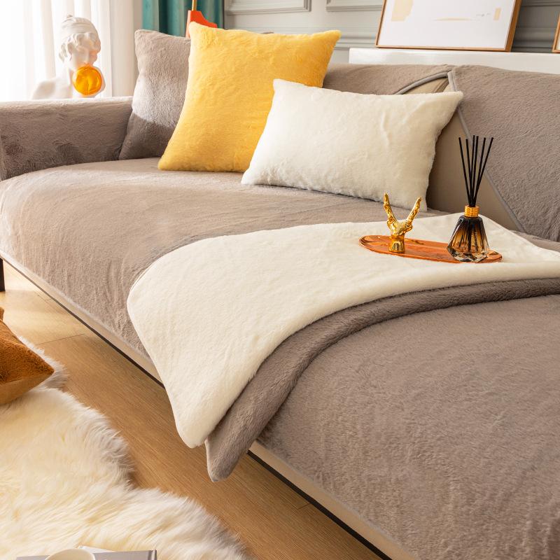 Rabbit Plush Sofa Cushion Thickened Warm Four Seasons Universal Sofa Cover New Nordic Plush Cover Cloth Towel