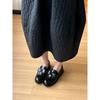 Cowhide Version~ Round Head Bow British Style Loafers One Pedal Retro College Single Shoes Low Heel Small Leather Shoes Women