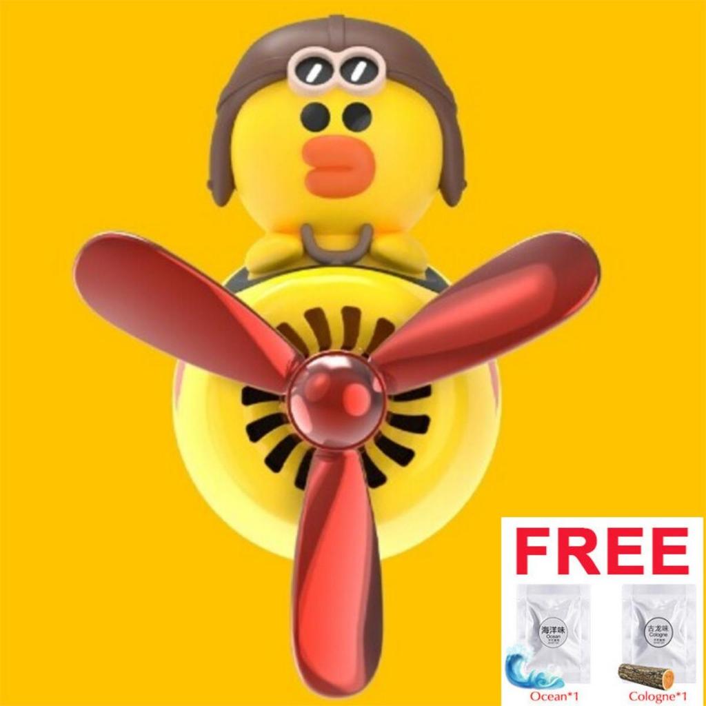 Cartoon Car Air Freshener with Propeller Fan, Magnetic Vent Clip Aromatherapy Diffuser with 2 Free Scents