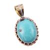 Natural Tibetan Turquoise Gemstone 925 Solid Silver Two Tone Pendant 1.25'' g6K41