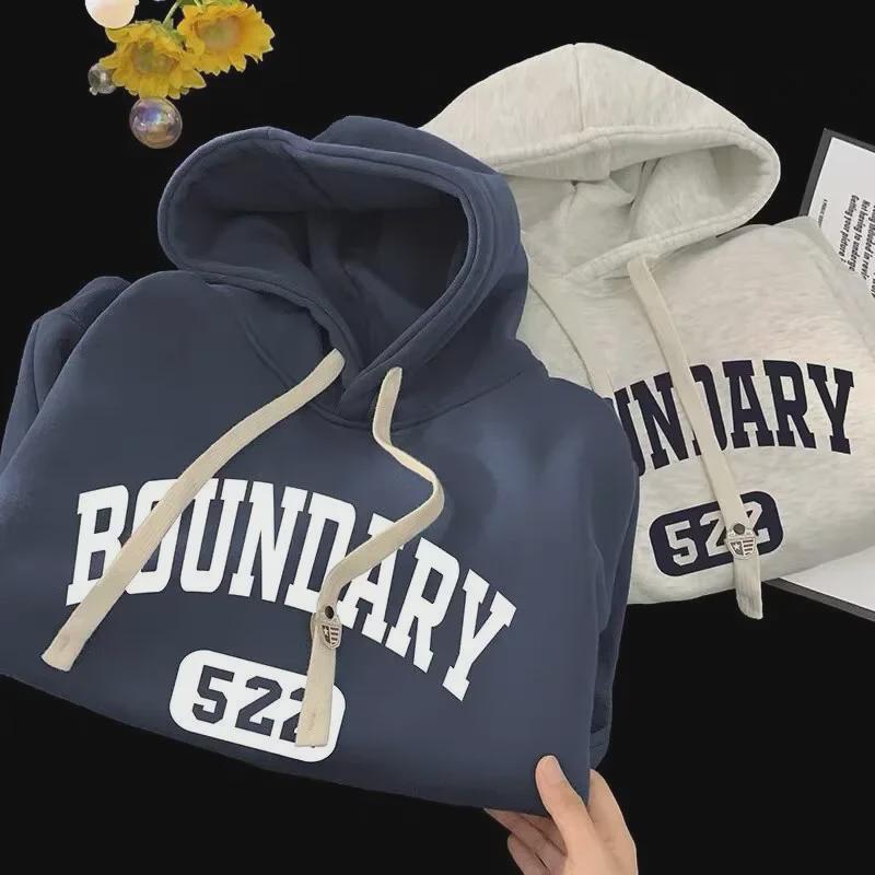 Uniseksowa amerykańska bluza oversize w stylu retro z aksamitną podszewką na wiosnę, jesień i zimę