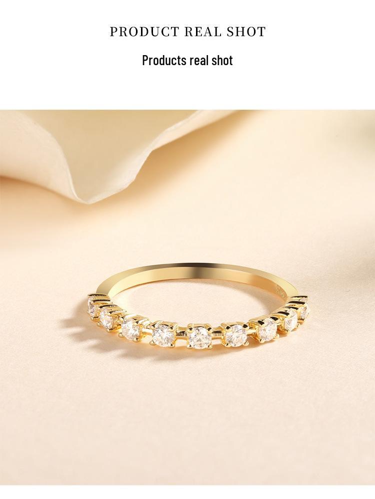 Versatile Half-Eternity Pavé Moissanite Ring: 925 Silver with 18K Gold Plate, Simple Thin Style, Stackable Fashionable Women's Ring