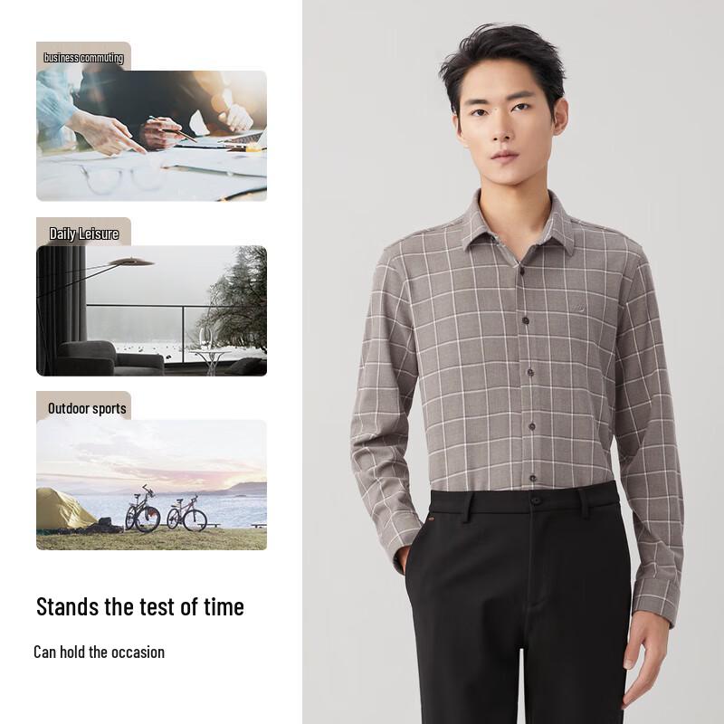 Hodo Men s Business Casual Plaid Brushed Long-Sleeve Shirt 185/100B