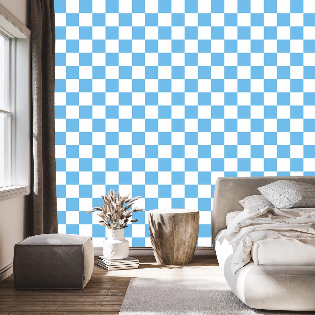 Azure Checkerboard Wallpaper for Living Room and Bedroom 50x1000