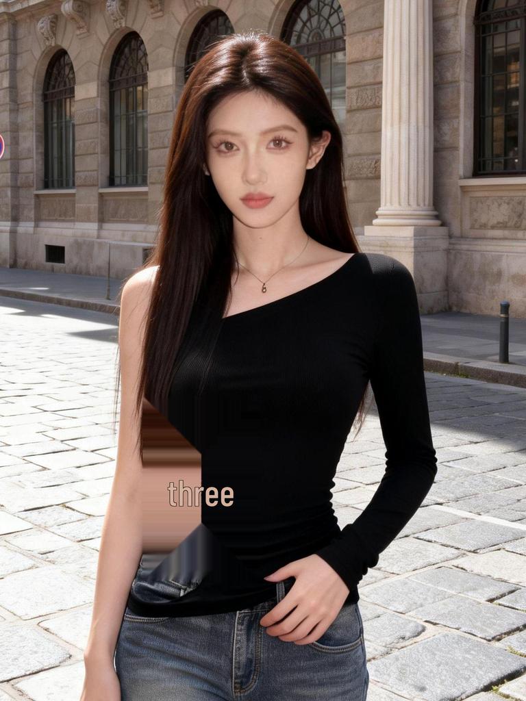 One-Shoulder Spicy Girl Long Sleeve T-Shirt - Spring Collection