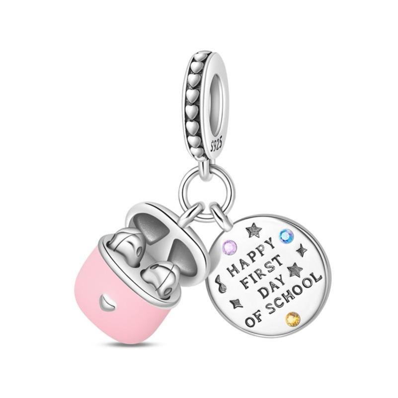 Back To School Copper Charms Bag Earphone Magic Cube Watch Games Console Bead Pendant Fit Bracelet Necklace Jewelry