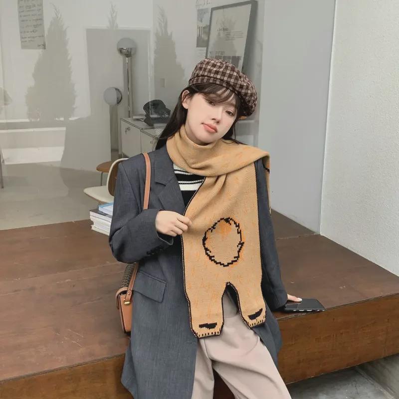 Korean Soft Girl Chic Scarf: Cute Knitted Tiger Wool Shawl for Students