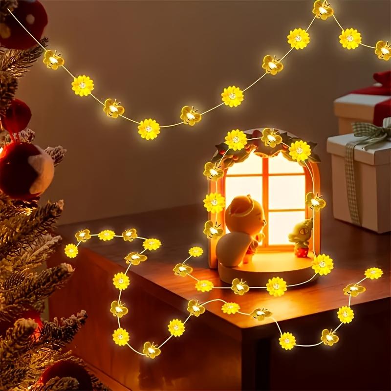 LED Cute Bee Flowers String Lights Garden Fairy Lights Battery Powered For Outdoor Indoor Home Party Holiday Gift Decor