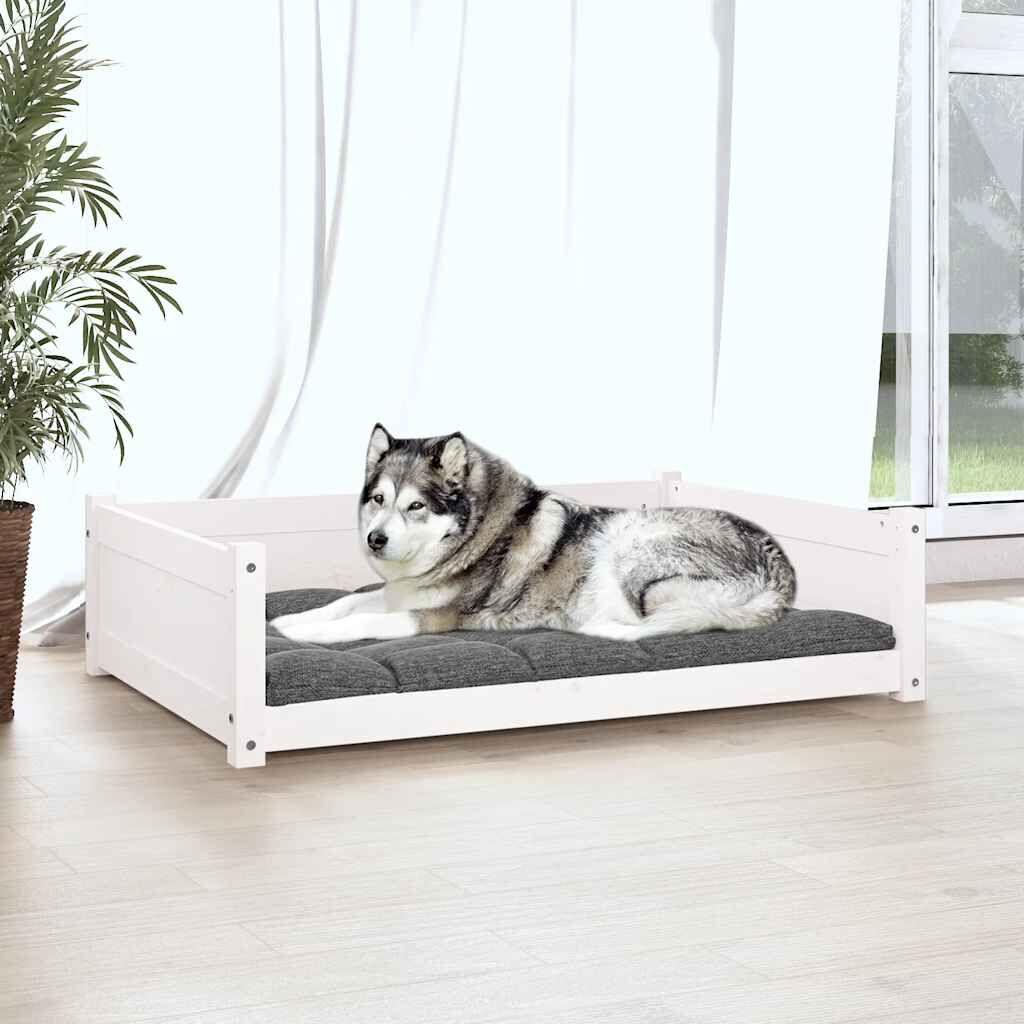 vidaXL Dog Bed, White, 105.5 x 75.5 x 28 cm, Solid Pine Wood