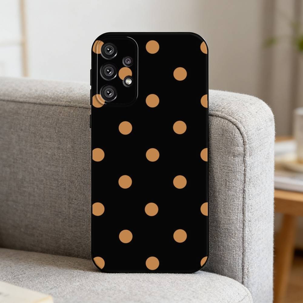 V-Vintage Ins Style Polka Dot Phone Case For Samsung S25,S24,S21,S22,S23,S30,Ultra,S20,Plus,Fe,Note,10,9,5G Black Cover