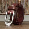 Belt Men's Retro Personality Hammered Stainless Steel Buckle Genuine Cattlehide Leather Surface Trendy All-Matching Jeans Belt Men