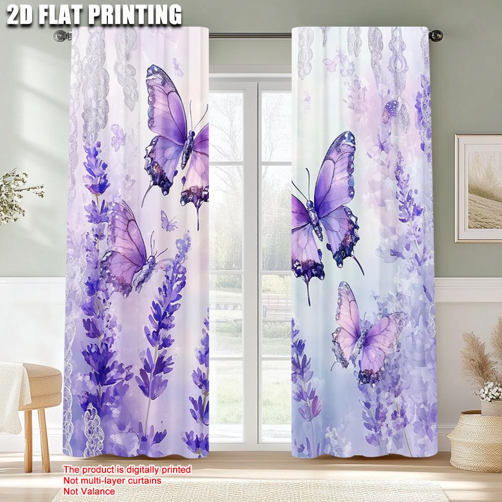 2 stuks   Bedrukte Gordijnen 2D print Lavendel Dromerig Paarse Vlinder Polyester (zonder stang) Spullen Opruiming Gebruik voor Woonkamer