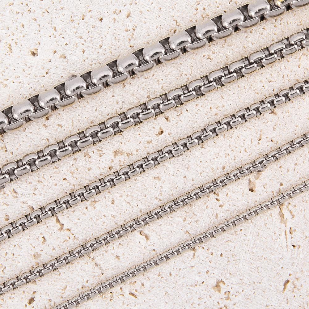 1Meter Fashion Long Box Chain Necklace Stainless Steel Basic Punk 2mm to 5mm Thick Chains Jewelry Gift for Men Women Wholesale