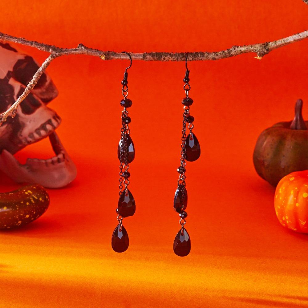 Gothic Red Black Blood-drop Bat Tassel Pendant Necklace Dangle Earrings for Women Halloween Party Jewelry Sets Accessories Gifts