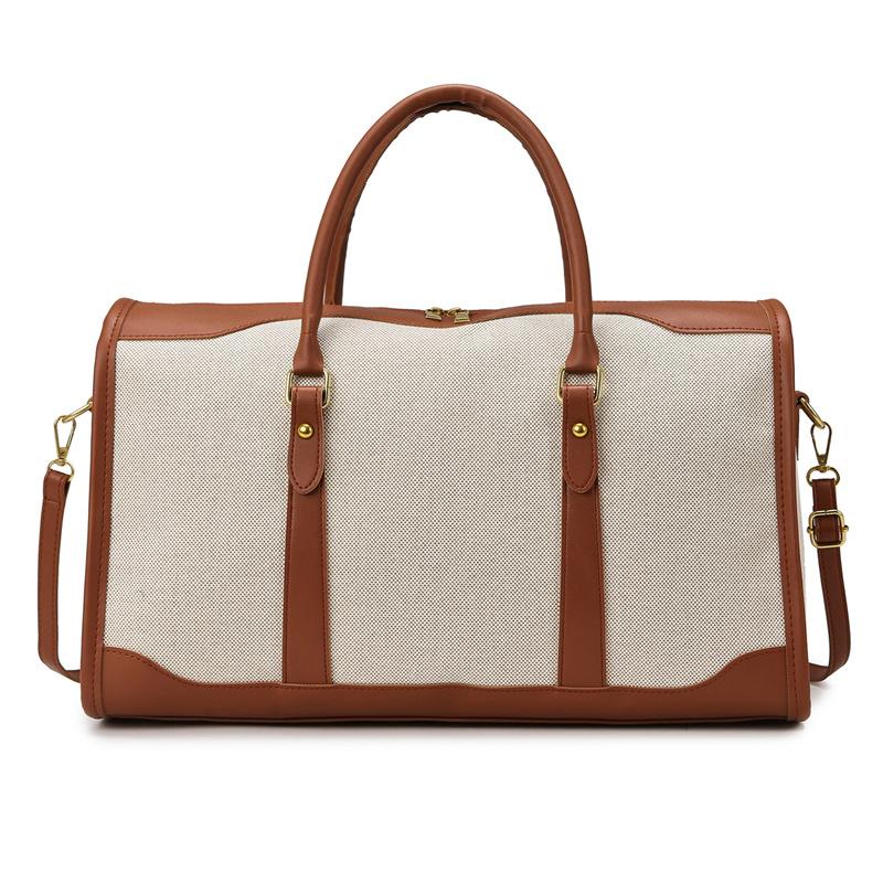Canvas and Faux Leather Duffel Bag with Top Handle and Adjustable Shoulder Strap коричневый