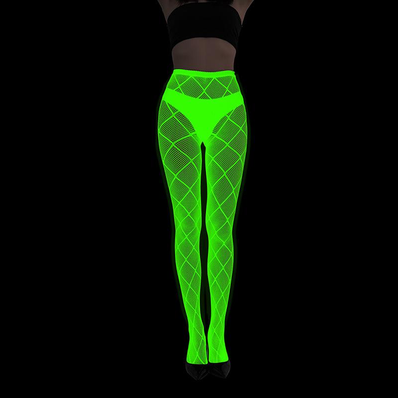 Leuchtende Fischernetzkniestrümpfe Netz Hohl Leuchtende Basis Socken Glänzende Strumpfhosen Strümpfe Damen Sexy Druck Nachtleuchtende Strümpfe