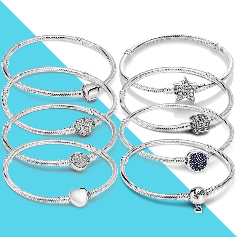 

Браслет-подвеска из серебра 925 пробы со змеиной цепочкой подходит для оригинальной европейской подвески из бисера DIY