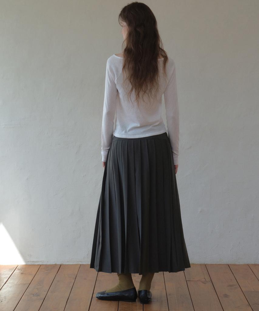 Aueonoseuteljia Mid Waist Pleats Long Skirt_Charcoal(O26Sk04)