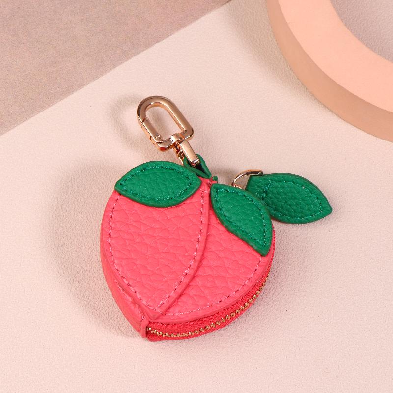 Mini Cherry Fruit Shape Coin Purse Strawberry Cute Pu Leather Pendant Korean Style Keychain Earphone Bag Mini Storage Bag