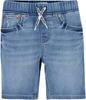 Short En Denim Skinny Dobby Shorts Elastic Waist Blue