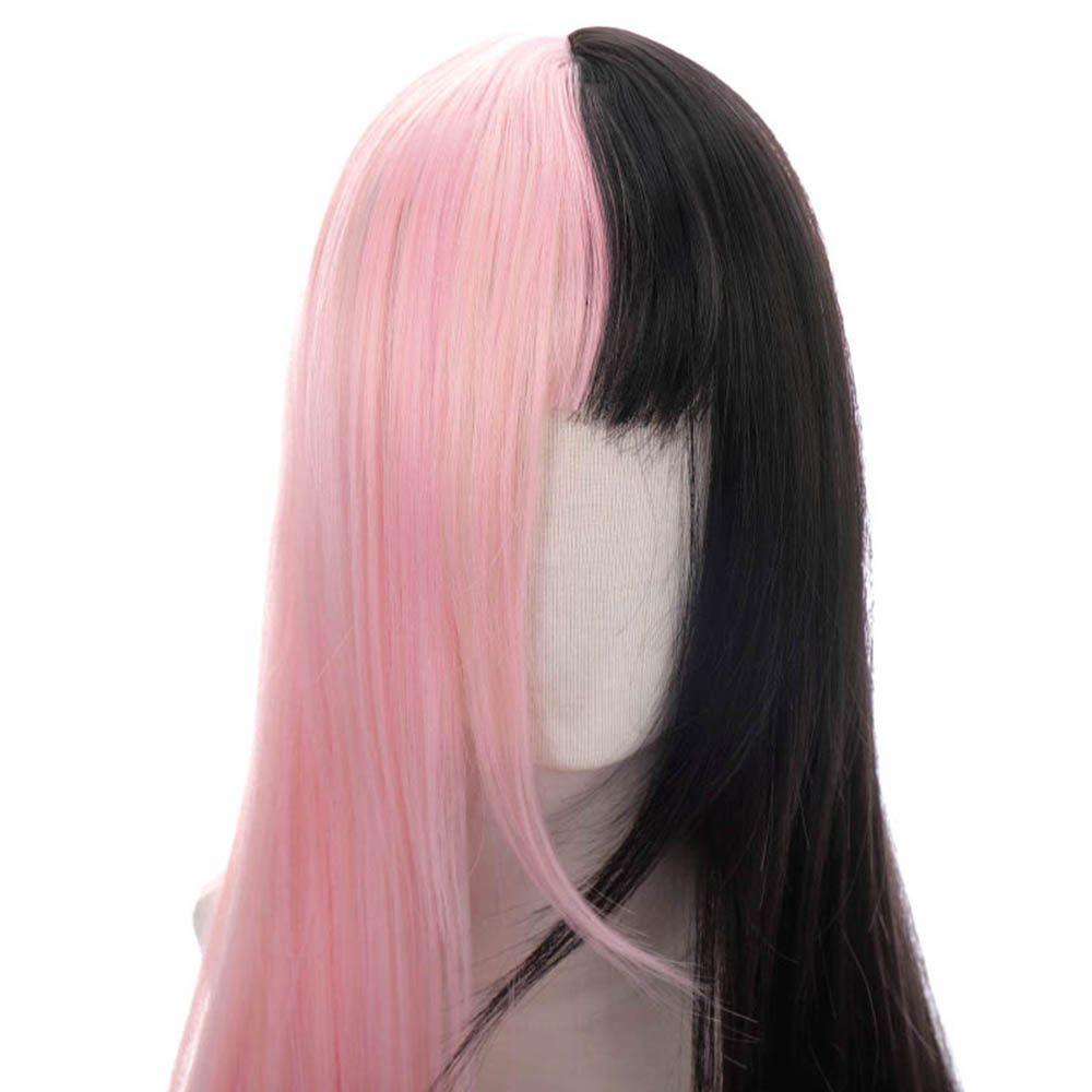 Goth Style Hair Synthetic Bangs Lolita Double Color Toupee Long Straight Hair Black&pink Wig