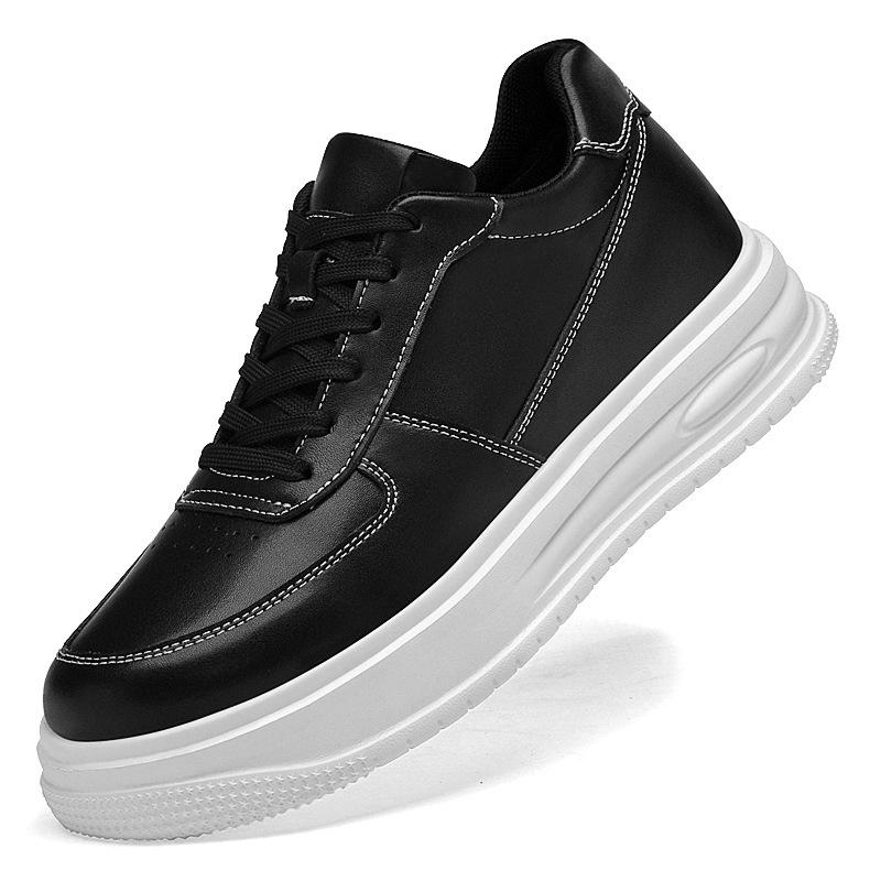 Invisible 8CM Height Boost White Casual Men's Cowhide Shoes - Autumn Fashion with Thick Sole