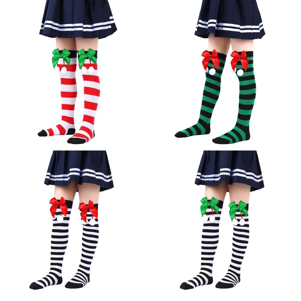 Cute Butterfly Bow Christmas Socks For Girls Long Tube Polyester Fabric