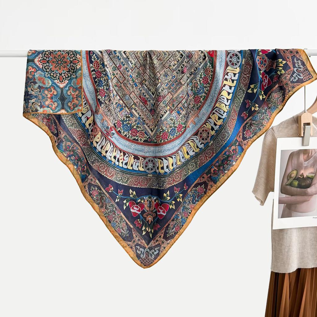 Silk hair double-sided heterochrome ethnic style retro 91 velvet square scarf silk scarf women's warm shawl mother scarf scarf