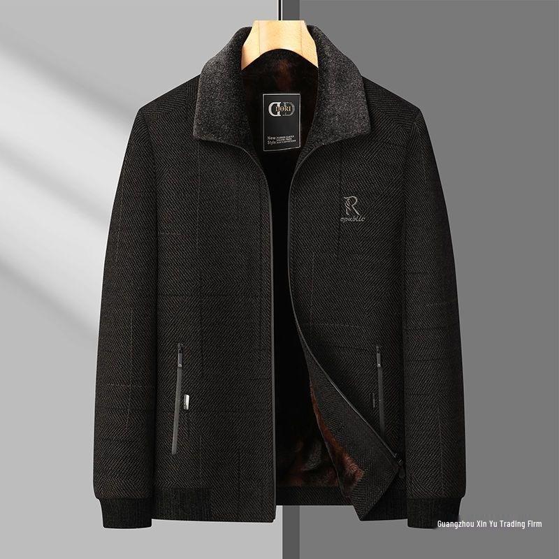 Men's Corduroy Velvet-Lined Jacket for Middle-Aged and Elderly - Autumn/Winter Warmth