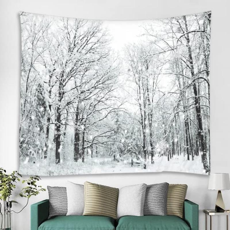 Winter Wandteppich Wald Verschneiter Kiefernbaum Wandteppich Sonnenaufgang Naturlandschaft Wandteppich Wandbehang Dekor für Schlafzimmer Wohnzimmer Studentenwohnheim